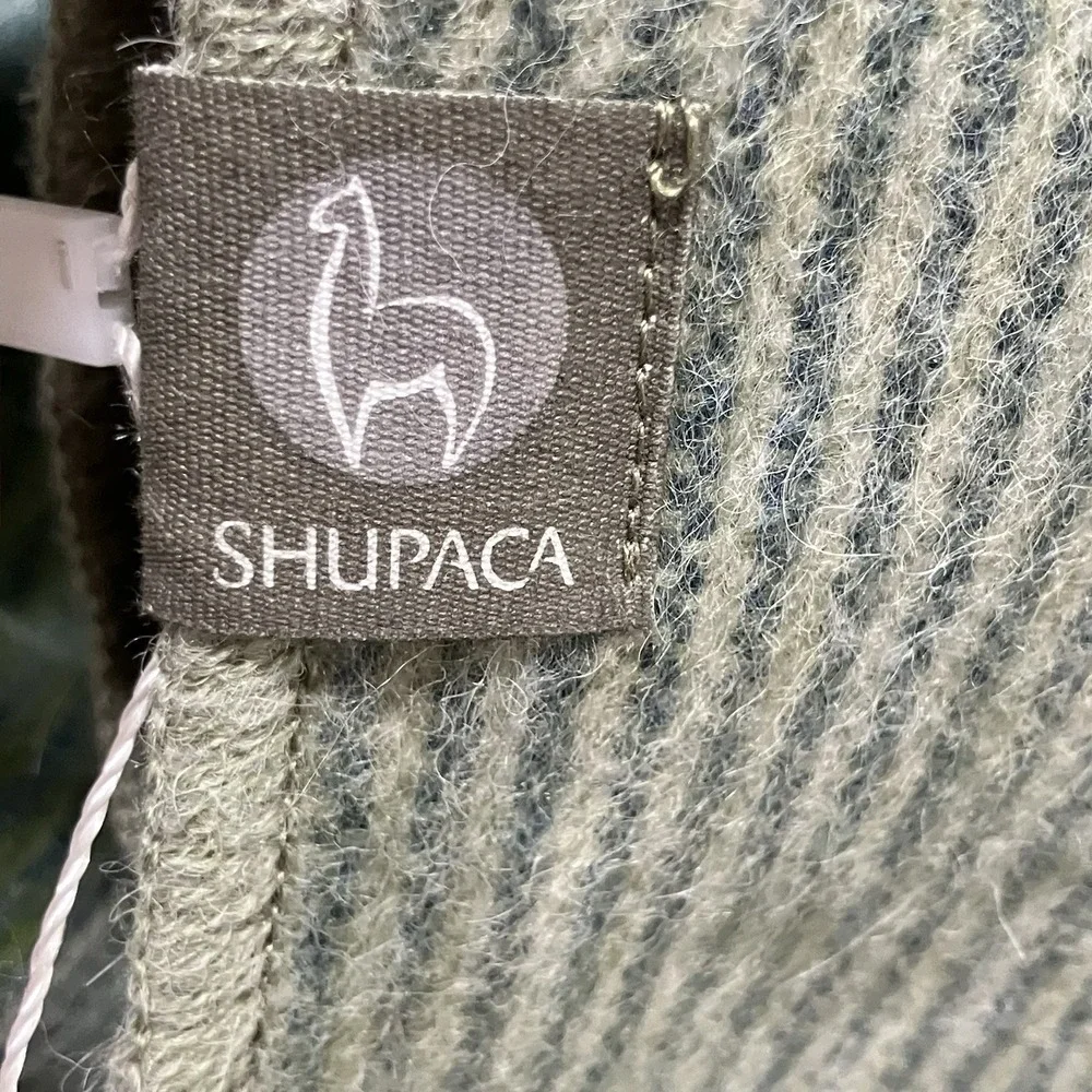 Shupaca Alpaca Throw Blanket Green Blue Striped 60% Alpaca Made in Ecuador